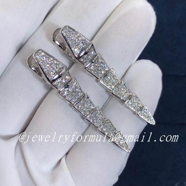 Customized Jewelry:Inspired Bvlgari Serpenti earrings in 18kt white gold set with full pave diamonds