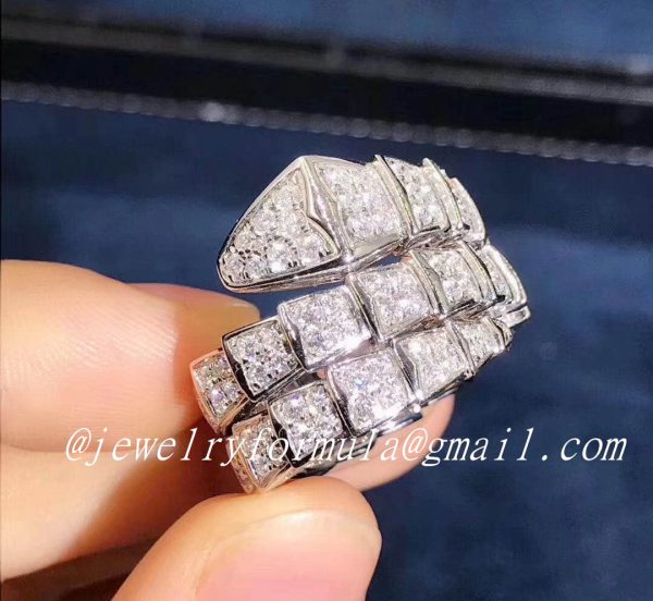 Customized Jewelry:Bvlgari Serpenti two-coil ring in 18kt white gold set with full pavé diamonds AN855116