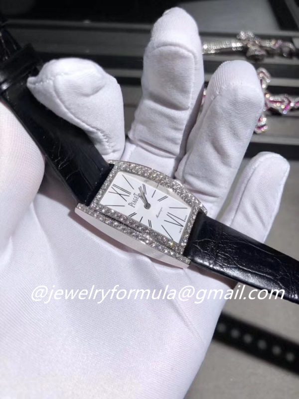 Customized Jewelry:18k Rose Gold Piaget Limelight Tonneau-shaped Watch For Women Set With Diamonds and Mother of Pearl Dial