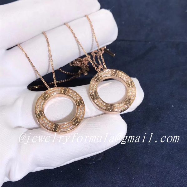 Customized Jewelry:Cartier 18k Pink Gold Love Diamond-Paved Necklace B7224527