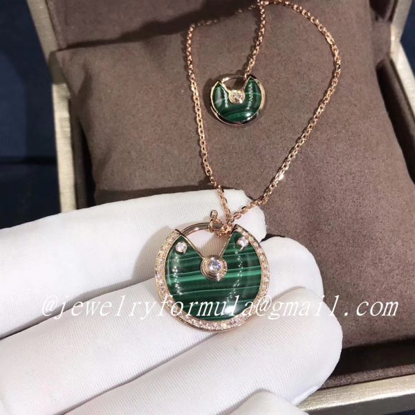 Customized Jewelry:Inspired Amulette de Cartier necklace 18K pink gold malachite, medium model