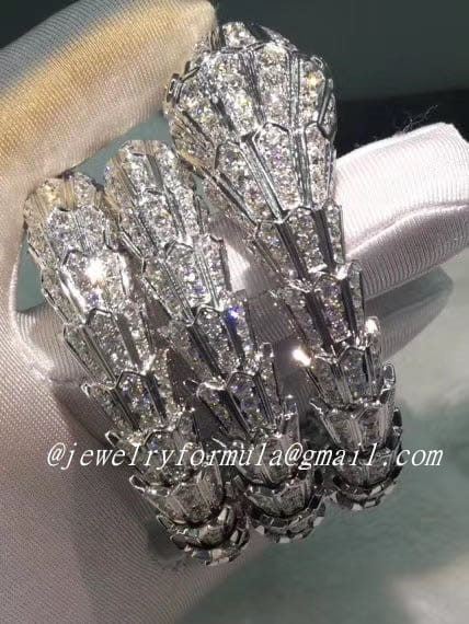 Customized Jewelry:Custom Made Bulgari High Jewellery 18k White Gold Pave Diamond Serpenti Bracelet