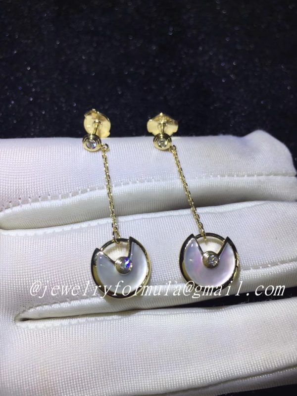 Customized Jewelry: Cartier Drop Earrings 18k Yellow Gold with Mother of Pearl set with 4 Diamonds
