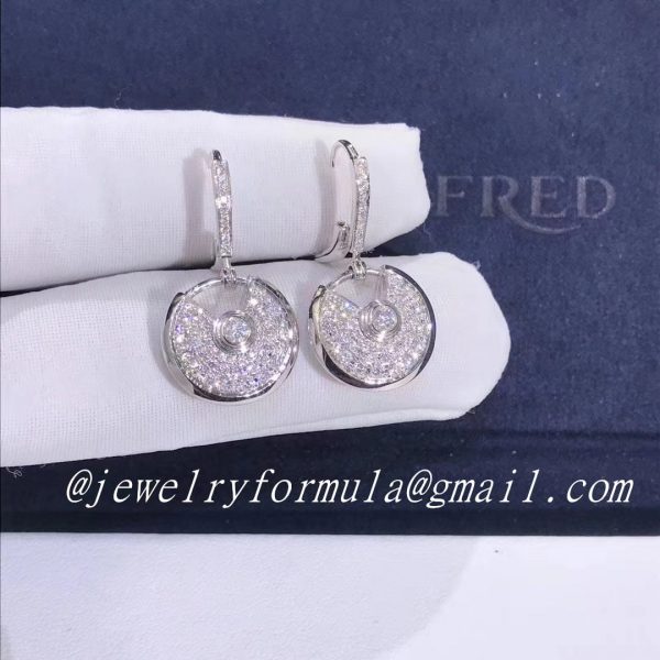 Customized Jewelry:Amulette de Cartier 18ct White Gold and Pave Diamond Earrings
