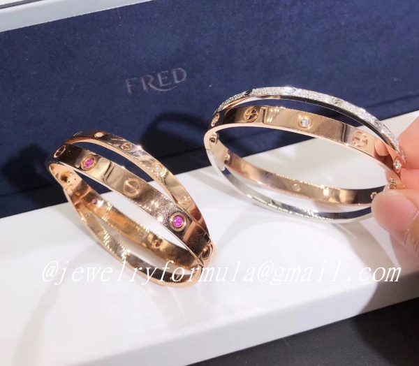Customized Jewelry:Cartier Cross Love Bracelet in 18k Pink Gold and White Gold pave Diamonds N6039217