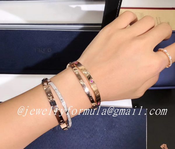 Customized Jewelry:Cartier Cross Love Bracelet in 18k Pink Gold and White Gold pave Diamonds N6039217