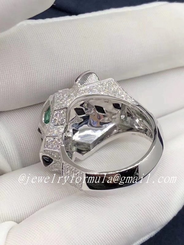 Customized Jewelry:Panthere de Cartier Ring in 18k White Gold with Diamonds, Emeralds and Onyx N4211000