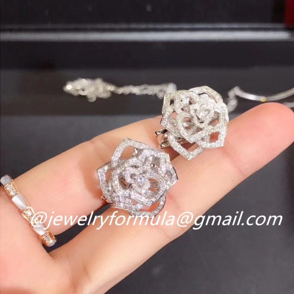 Customized Jewelry:Piaget Rose earrings in 18K white gold set with 208 brilliant-cut diamonds G38U0076