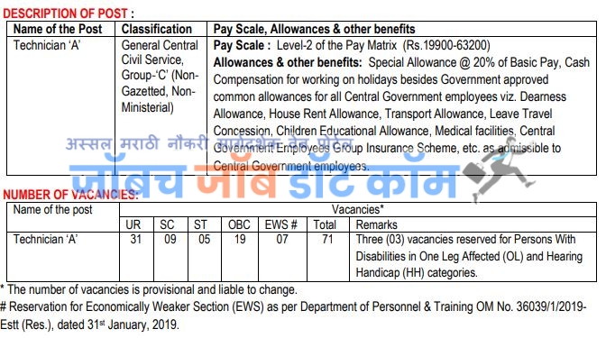 NTRO Bharti For post of Technician A post details