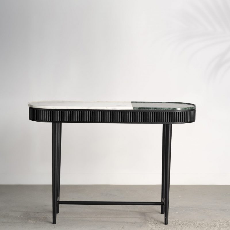 kam ce kam, marble and timber console, reeded timber, marble