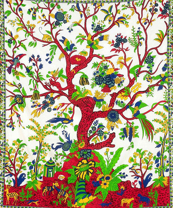 Großes Wandtuch mit Lebensbaum Motiv in weiß und rot