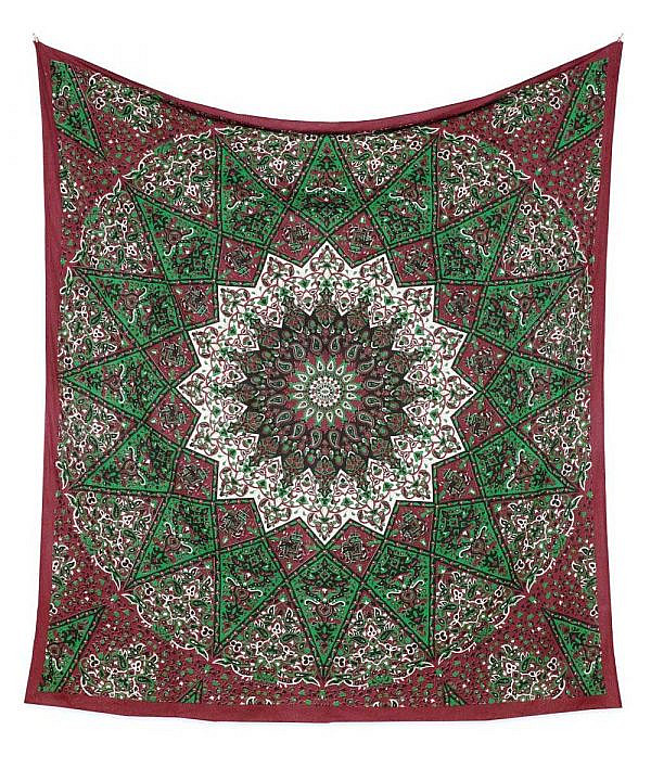 Wandtuch Stern Mandala rot grün - groß ca. 230x210 cm