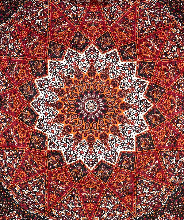 Wandtuch Stern Mandala schwarz rot orange - groß ca. 230x210 cm