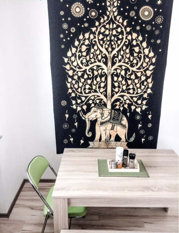 Wandtuch Elefant & Lebensbaum schwarz weiß Kundenbild - medium