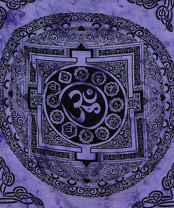 Om Wandtuch in lila, spiritueller Wandbehang aus Indien