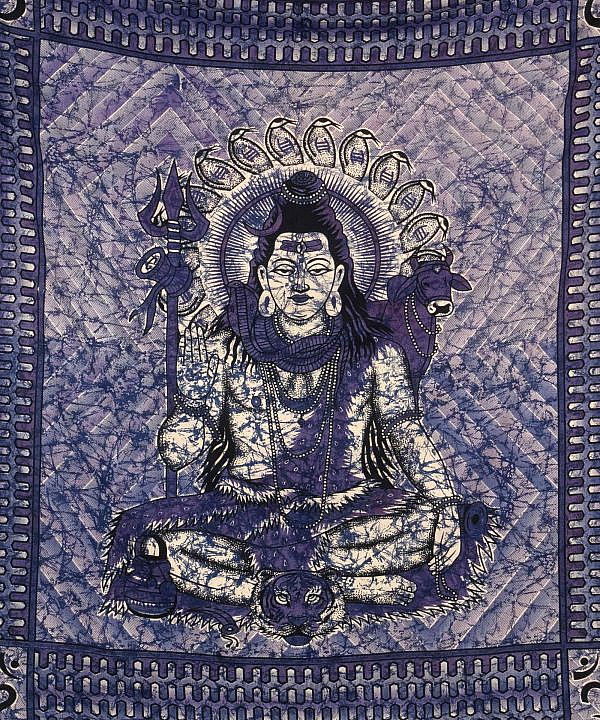 Wandtuch mit Hindugott Shiva in lila schwarz - groß 210x230 cm
