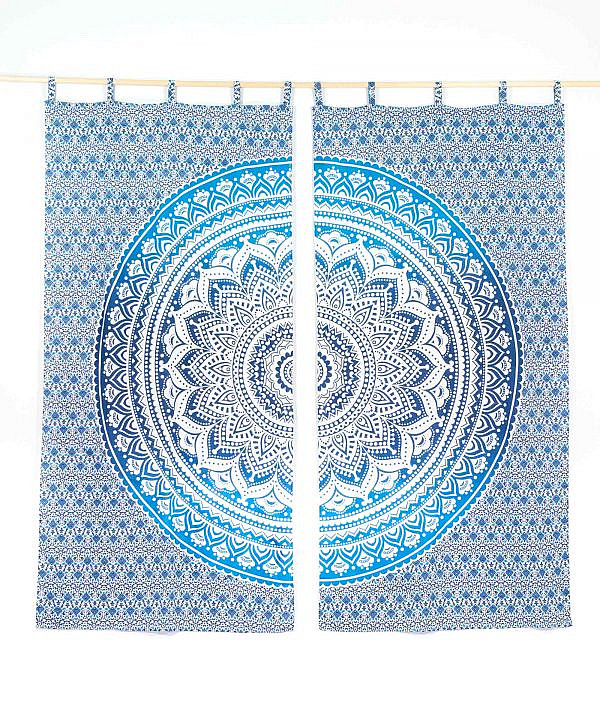 Mandala Vorhang in blau weiß mit Schlaufen