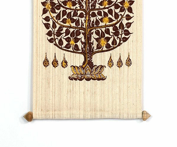 Wandteppich Lebensbaum weiß braun, indischer Wandbehang aus Baumwolle