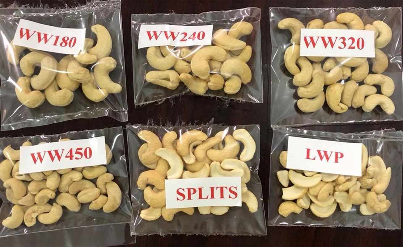 White whole cashew kernel grades: ww180, ww240, ww320, ww450,WS, LWP