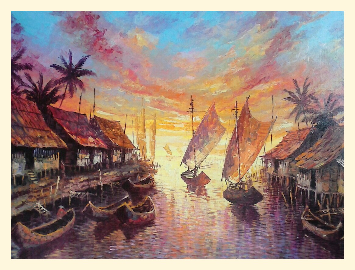 Contoh Lukisan Pemandangan Kampung Nelayan
