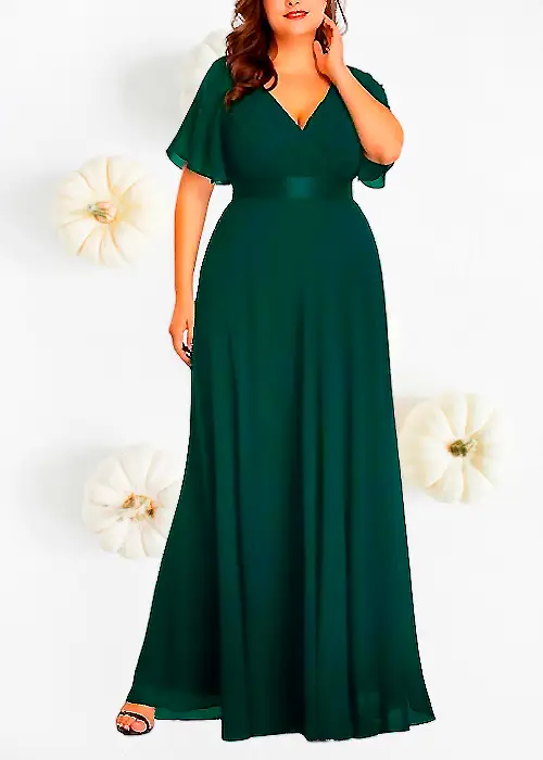 Vestido Largo Elegante Verde Plus Size