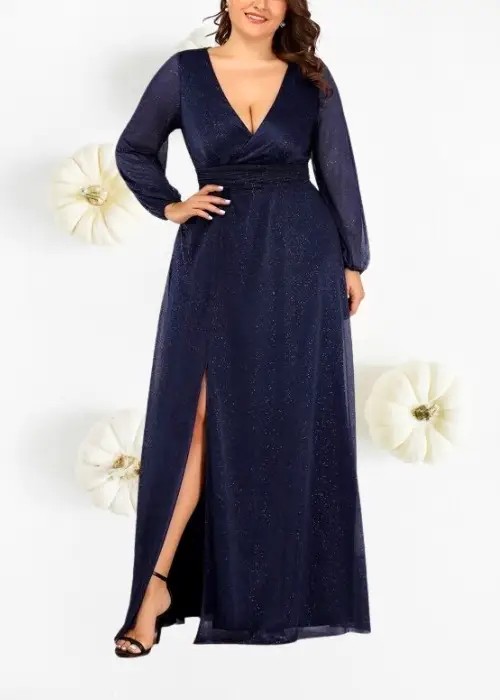 Vestido Largo Elegante Azul Noche Plus Size