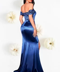 Vestido de Noche Elegante Azul Gala Largo Abertura