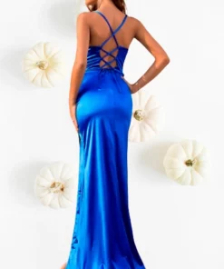 Vestido Abertura Azul Elegante de Moda Prom Mujer Largo