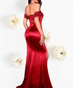 Vestido de Noche Vino Tinto Elegante Gala Sirena