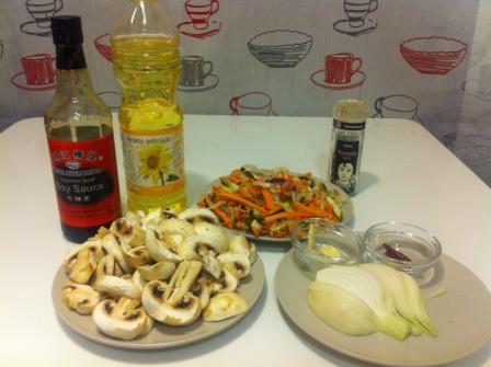 ingredientes Wok de verduras y champiñones