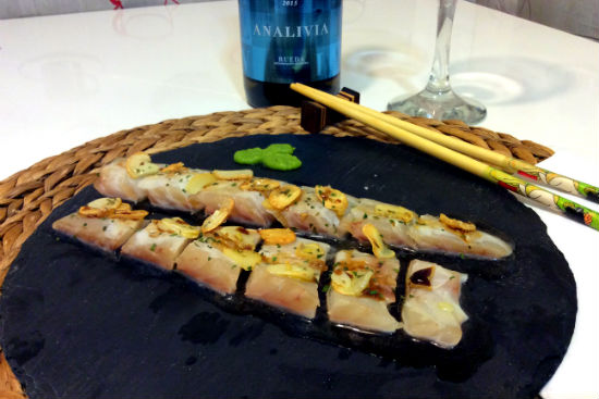 Sashimi de Lubina - Presentación del Sashimi de Lubina - La mesa del Conde