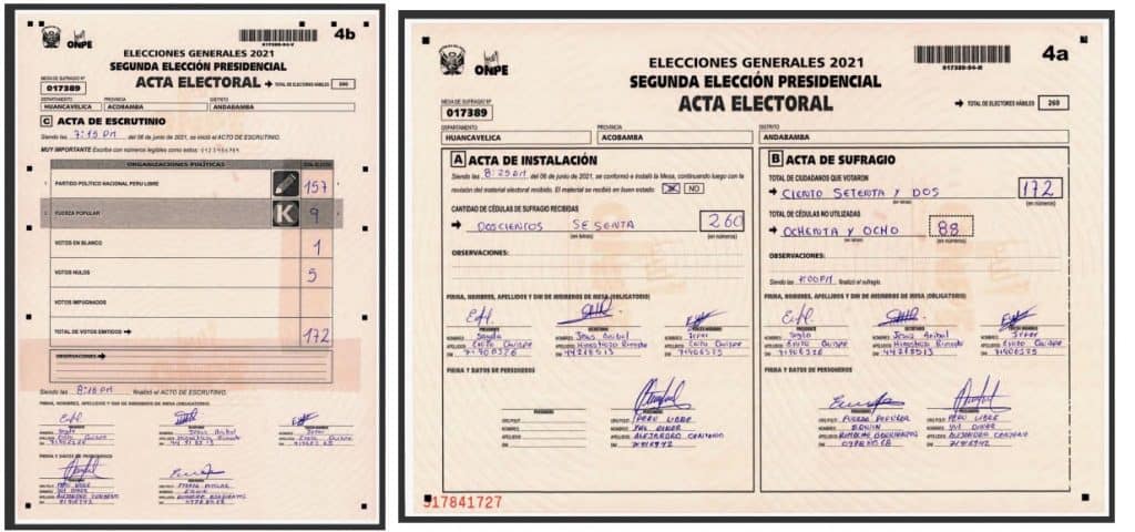 También se aportan pruebas sobre casos de parientes consanguíneos en la misma mesa electoral, como el caso de Sayda y Jefer Erazo Quispe.