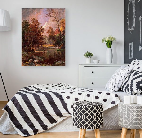 Photo of Autumn River Landscape Painting in modern bedroom