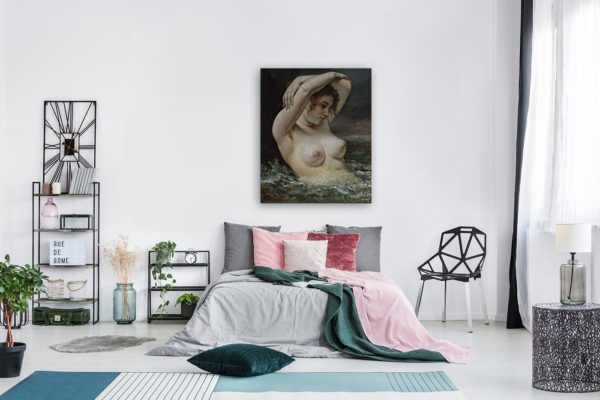 Photo of Woman in the waves painting in modern bedroom