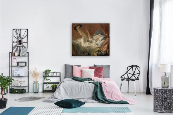 Photo of Girl with Dog in modern bedroom