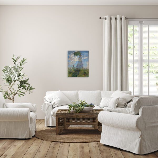 Photo of modern living room with Monet woman painting