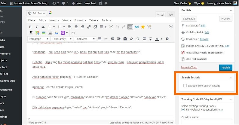 Search Exclude Page Editor