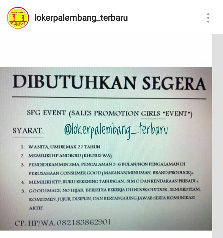 Lowongan Kerja Palembang Terbaru