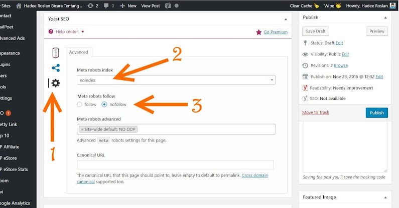 Setting NoFollow NoIndex dengan YOAST SEO