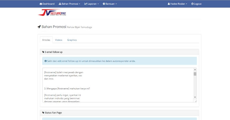 Platform Affiliate Malaysia JVSecurePay Promo Tools