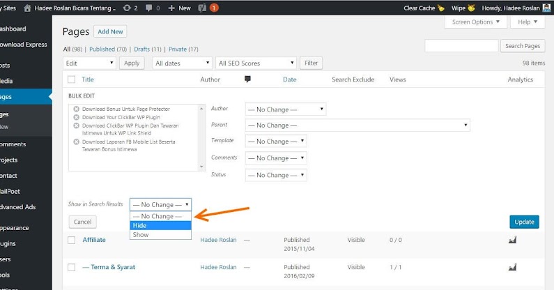 Search Exclude Bulk Edit