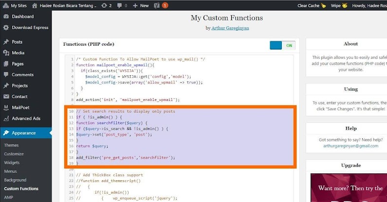 Kod Lindungi Pages dari WP Search Dalam MyCustom Functions