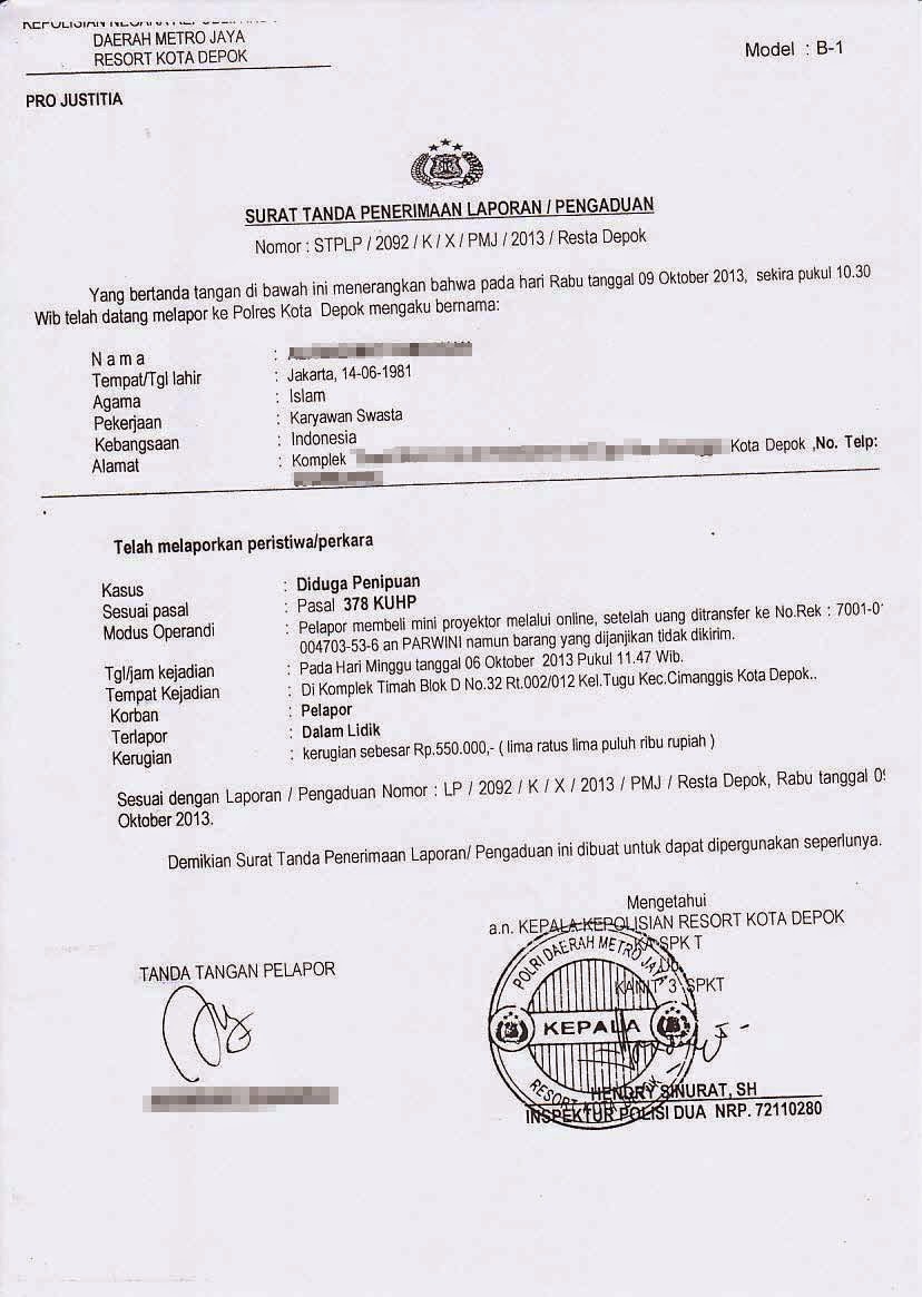 Contoh Surat Pengaduan Ke Polisi Pdf