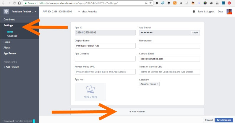 Facebook Developers Facebook App Settings
