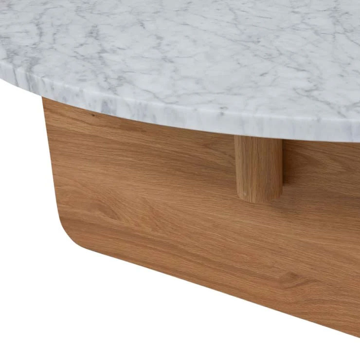 Natadora Pivot Marble Coffee Table White Marble Oak Side Detail