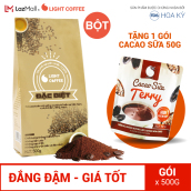 Gói 500gr Cafe rang xay 100% nguyên chất Đặc biệt Light Coffee pha phin, vị đậm đắng mạnh đặc trưng của Robusta Việt Nam.