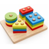 Bộ xếp hình montessori thả khối 4 cọc trụ bằng gỗ - đồ chơi gỗ