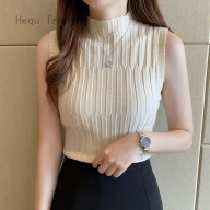 Hequ Phụ Nữ Rắn Cổ Cao Vừa Không Tay Slim Dệt Kim Tank Vest Thời Trang Áo Ba Lỗ thumbnail