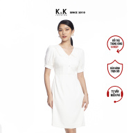 Đầm Công Sở Nữ Dáng Chữ A K&K Fashion KK105-39 Trắng Cổ Sen Đính Nút thumbnail
