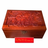 Hộp đựng con dấu bằng gỗ hương đỏ quý mặt trạm bát tiên (HD01) thumbnail